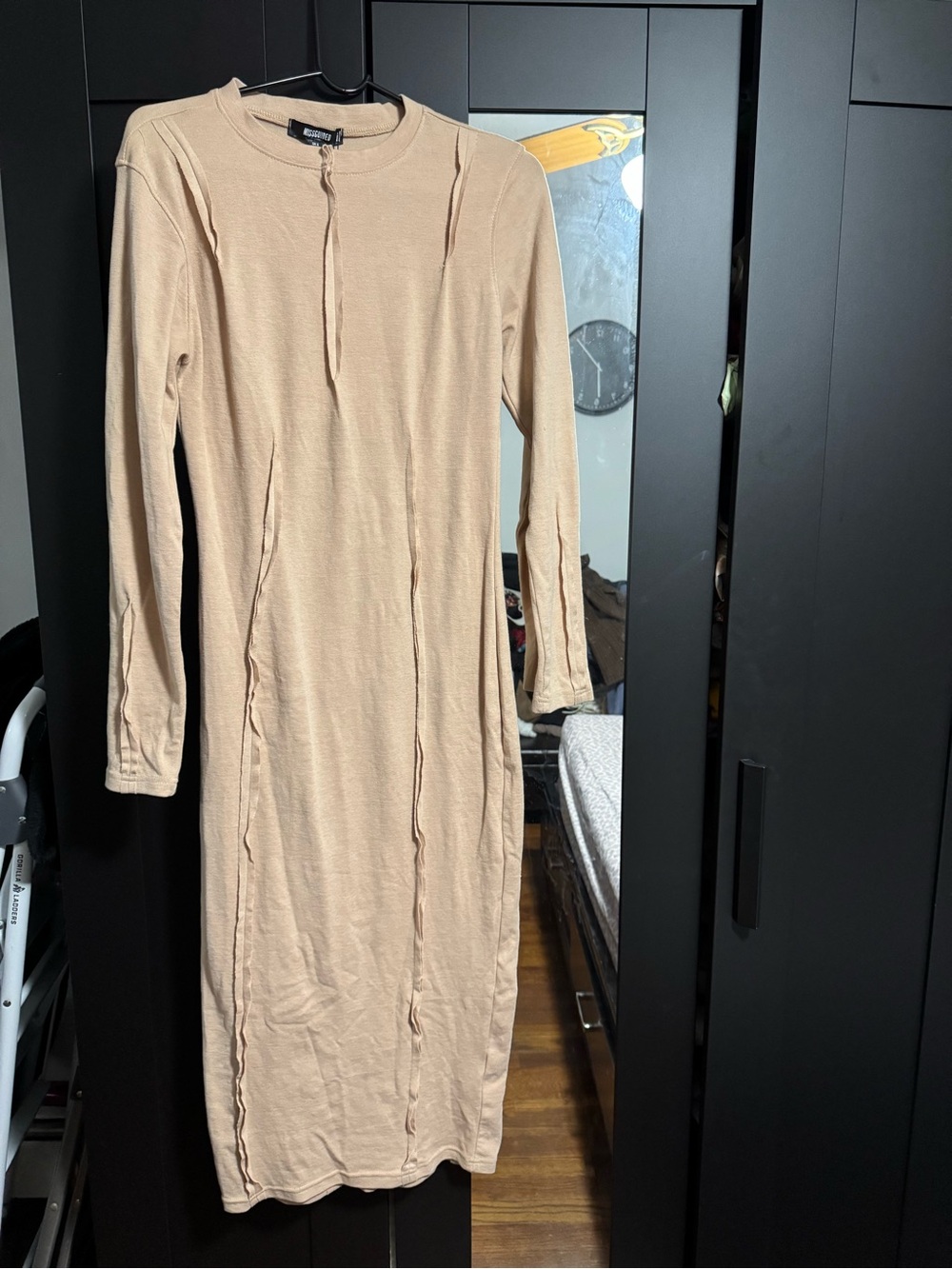 Long Sleeve Beige Ribbed Midi Dress with tags size 8